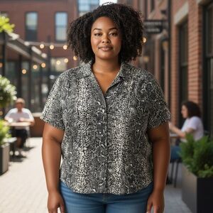 Kasper Black and Gray Button Down Snake Print Shirt